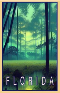 Póster de viaje de Florida (11x17 + firmado) arte de pared vintage de los Everglades de Florida EE. UU. - Imagen 1 de 1
