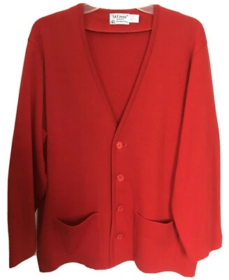 St. Croix Men's Cardigan Sweater with Pockets Red Merino Wool USA Medium  - Image 1 of 4