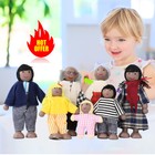 Wooden Black Dollhouse People 7 Family Figures Miniature Doll House Play Figures