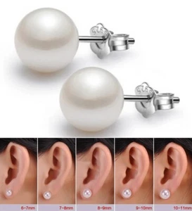 4A weiße echte Süßwasserzuchtperlen Ohrstecker - 925 Sterling Silber - Bild 1 von 12