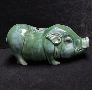 LARGE GREEN GLAZED Chinese PIGGY BANK Vintage 14” x 8” x 6” - Picture 1 of 8