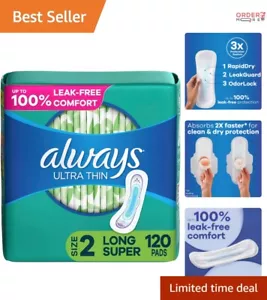 Ultra Thin Pads Without Wings, Super Absorbency Size 2, 3 Packs of 40 Count Each - Picture 1 of 10