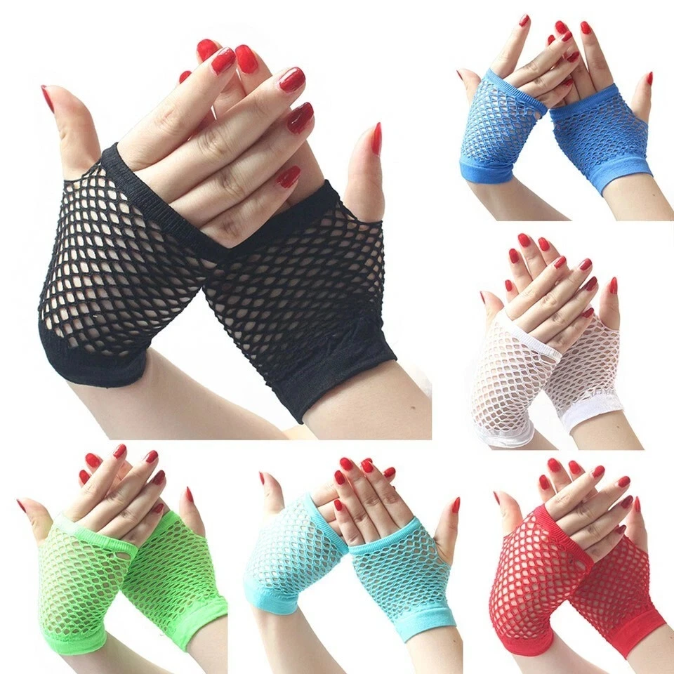 Neon Fingerless Fishnet Wrist Gloves Assorted Colors 80s Costume Props Halloween - Image 1 of 1
