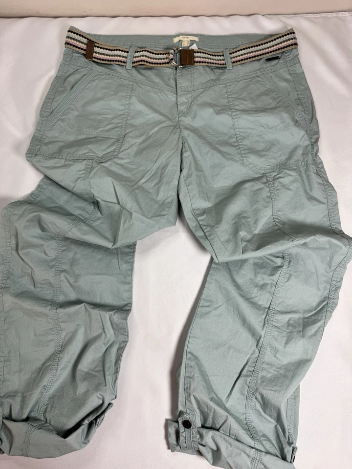 NUEVO sin pantalones ESPRIT EDC verde claro caqui algodón carga lengüetas enrollables talla 14 Foto 1 de 4