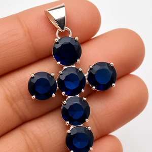 "Luxury Sterling Silver Cross with Deep Blue Tanzanite "Unique jewelry Gifts" - Picture 1 of 4