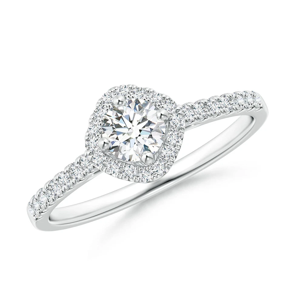 Anillo de diamantes redondos con halo cojín de 0,52 quilates ANGARA con detalles en oro macizo de 14 quilates Foto 1 de 1