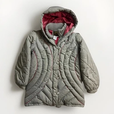 VTG Foxland Down Puffer Quilted Coat Jacket Women’s Medium 80s Gray Maroon Hood - Image 1 of 4
