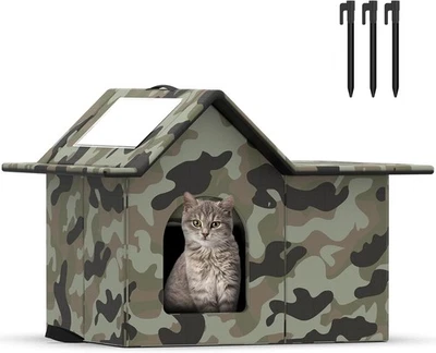 Refugio aislante resistente a la intemperie para casa para gatos al aire libre con puerta y tapete para invierno Foto 1 de 4