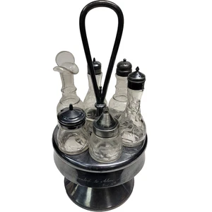 Rogers & Bros Silverplate Swivel Cruet Caddy Set w/6 Glass Bottles 1875 Engraved - Foto 1 di 23