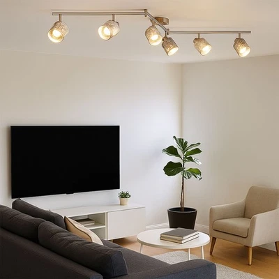 Binario Faretti Spot Plafoniera Mobile Velluto da Soggiorno Argento 145cm - Immagine 1 di 4