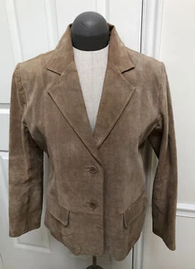 Chadwick’s Tan Leather Suede 2 Button Blazer Jacket Lined Sz 10 P  - Picture 1 of 8