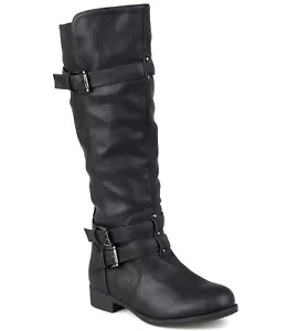 Journee Collection Women's Bite Wide Calf Knee High Buckle Boots Size 8 Black - Picture 1 of 5
