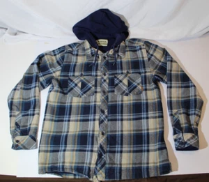 Dravus Blue Plaid Button-Up Hooded Flannel Shirt Jacket Thermal Lined Men's L - Picture 1 of 10