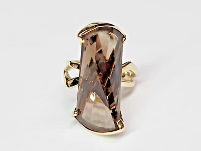 FUNKY 13.6k Gold 10ct. Fantasy Cut Smoky Quartz Sculptural Ring Sz 6.25 - Image 1 of 4