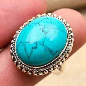 Statement Turquoise Stone 925 Silver Handmade Woman Birthday Ring All Size AB455
