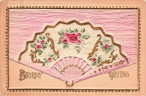 Pink Embossed "Birthday Greetings" Vintage PC Posted 1911 Folding  - Picture 1 of 2