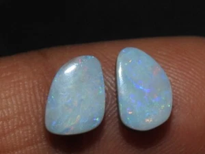 Australian Opal Doublet Smooth Multi Fire Cabochon Matched Pair/9X7X4MM/MS - Picture 1 of 6