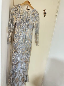Maxi Dress Embellished Sequins Gold With Gold And Silver With Long Sleeve - Picture 1 of 4