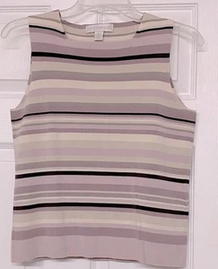 Petite Sophisticate Silk Blend Pink Burgundy Cream Striped Tank Ribbed Top Sz SP - Picture 1 of 3
