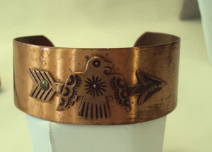 VINTAGE SOLID COPPER NATIVE AMERICAN THUNDERBIRD CUFF BRACELET #VA - Picture 1 of 7