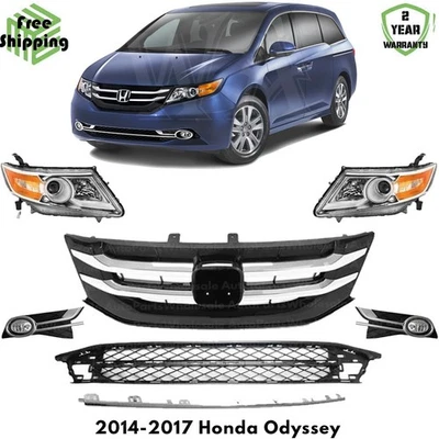 Front Grille Assembly & Headlight Assembly Kit For 2014-2017 Honda Odyssey Foto 1 de 4