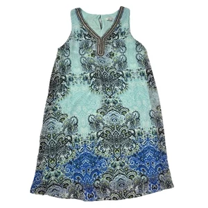 Sandra Darren Shift Dress Size 10 Blue Beaded Sleeveless Lined Boho Vacation - Picture 1 of 9