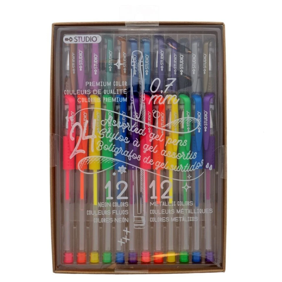 Bolígrafos Gel Studio 12 colores neón y 12 colores metálicos 0,7 mm Estuche de 30 ENVÍO GRATUITO Foto 1 de 1