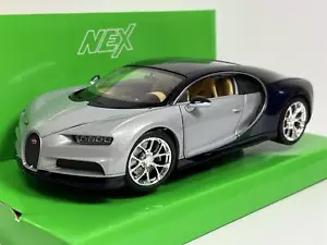2017 Bugatti Chiron Silver and Blue 1:24 Scale Welly 24077 - Picture 1 of 8
