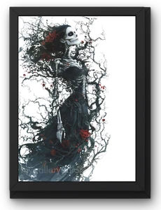 PÓSTER ESQUELETO DE BRUJA A4 arte de pared imprimible foto digital fondo AI arte J - Imagen 1 de 1