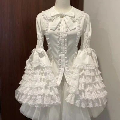 Blusa japonesa feminina Lolita meninas com babados blusa gótica manga longa laço - Imagem 1 de 4