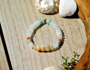 Moonstone Sunstone Bracelet 6.5 Inches with Amazonite Agate for Energy Healing - Picture 1 of 11