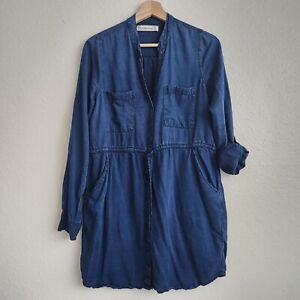 Abercrombie & Fitch Chambray Denim Button Up Drawstring Roll Tab Dress M Blue