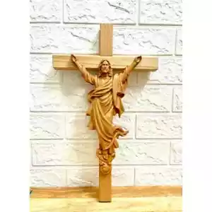 Handgeschnitzte Jesus Christus am Kreuz religiöse Statue Weihnachten Holz Geschenk - Bild 1 von 3