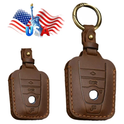 Brown Leather Remote Car Key Fob Case Cover Holder Shell For Bmw i3 i8 2016/17 Foto 1 de 4