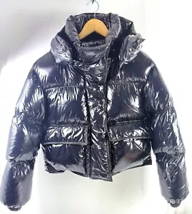 H&M Premium piumino piuma cappuccio puffer jacket nero lucido donna Euro XS NUOVO - Foto 1 di 11