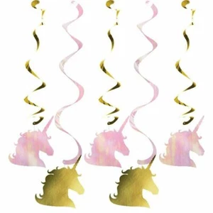 Unicorn Sparkle 5 Ct Foil Dizzy Danglers Pink and Gold - Picture 1 of 2