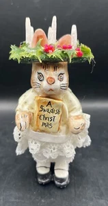 Jan Zimmer Swedish Christmas Bunny Ornament Paper Mache 4”- Missing Candle - Picture 1 of 13