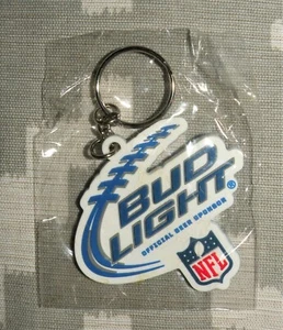 Budweiser / Bud Light + NFL KEYCHAIN ~ White/Blue Plastic FOOTBALL LACING / 2.5" - Picture 1 of 2