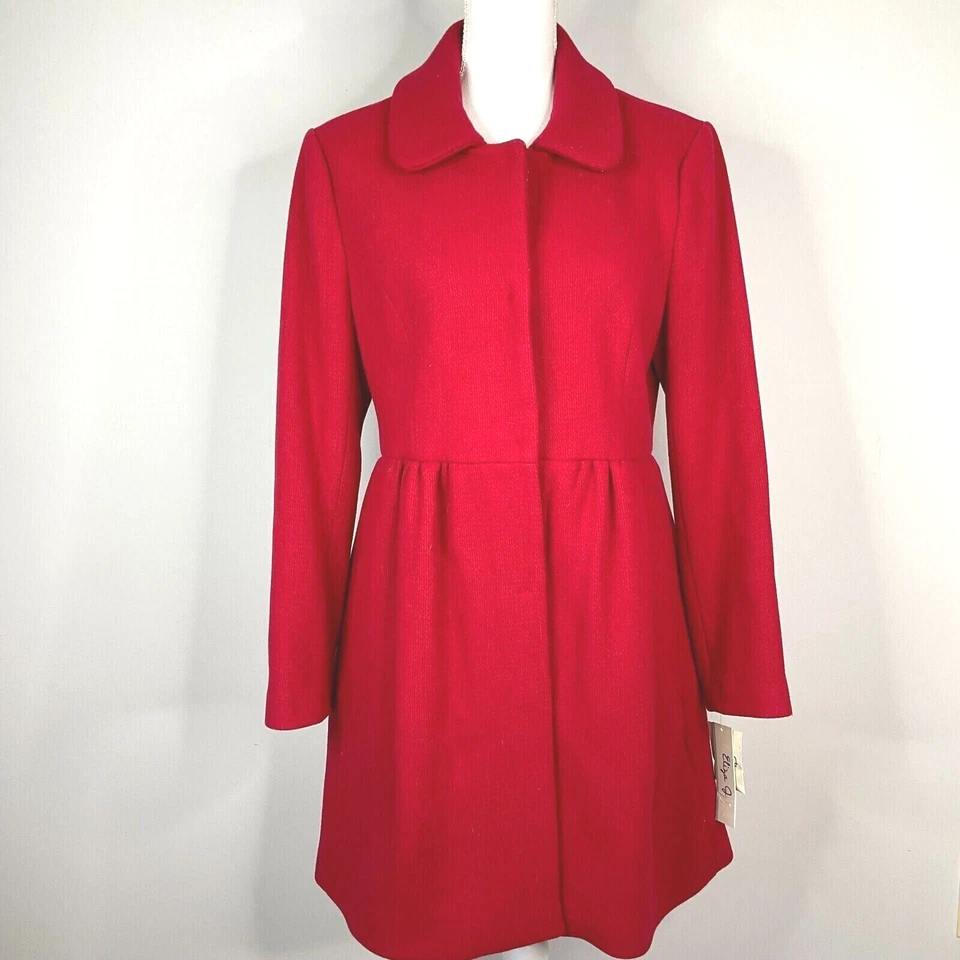 Eliza J Coat Wool Blend Red Red Womens Medium Snap Button Pockets - Image 1 of 4
