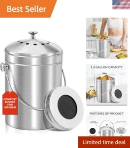 Stainless Steel Compost Bin 1.3 Gallon Odorless Indoor Kitchen Countertop wit... - Picture 1 of 9