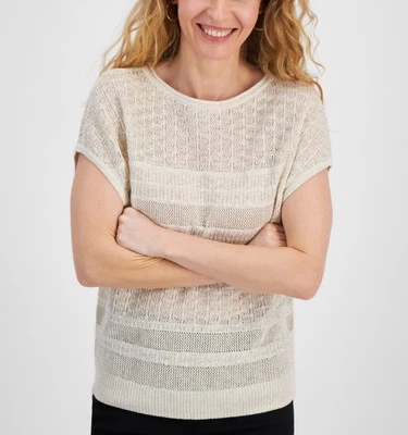 Suéter de mujer Style & Co. Lurex puntada mixta manga dolman beige dorado Foto 1 de 2