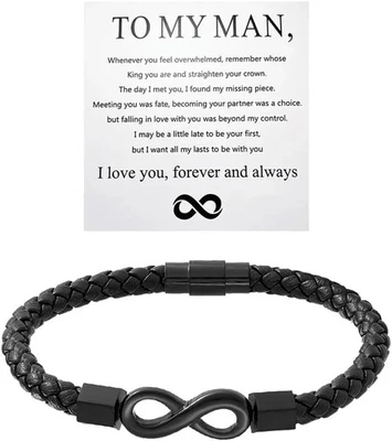 Pulsera Infinity Personalizada para Él - Love You Forever Cuero Regalo Foto 1 de 4