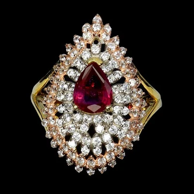 925 Sterling Silver Ring Pear Ruby 8x6mm Natural Gemstone Jewelry Size 8 - Image 1 of 4