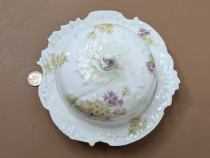 Vtg Bavarian China Serving Dish Plate Lid Germany Hand Painted Floral Scalloped - Picture 1 of 15