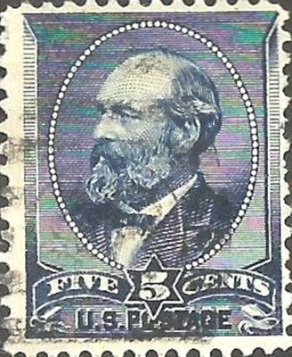 SELLO DE ESTADOS UNIDOS SCOTT #216 INDIGO JAMES A. GARFIELD 5C USADO, 1888 Foto 1 de 3