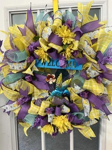 Welcome Hummingbird Summer Custom Handmade Wreath - Picture 1 of 3