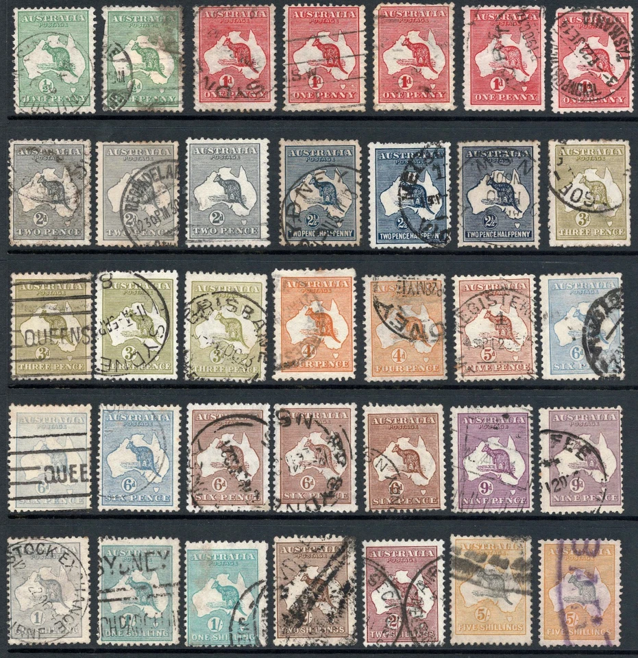 Australia 1913-1930 canguro y conjunto de mapas, 1d-5s, colección usada, cancelaciones mixtas Foto 1 de 2