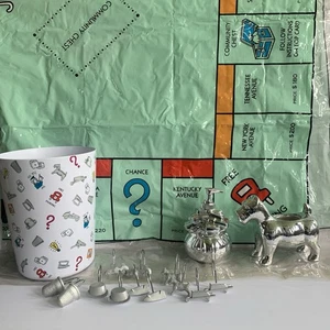 Vtg Monopoly Bathroom Set Shower Curtain Hooks Soap Dispenser Trash Can *Flaws* - Picture 1 of 7