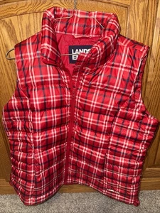 Chaleco acolchado Lands End Puffer imitación plumón para mujer mediano pequeño rojo a cuadros - Imagen 1 de 14
