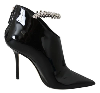 Jimmy Choo Blaize 100 Mujer Negro Botines de Cuero Cristal Tira Tacón Botines - Imagen 1 de 4